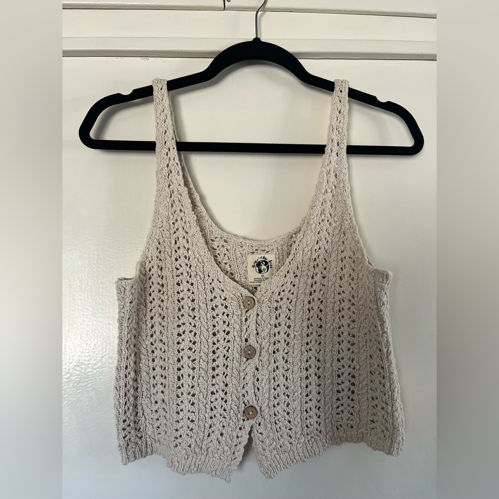 We The Free Beige Knit Button-Front Crop Top. Size XS